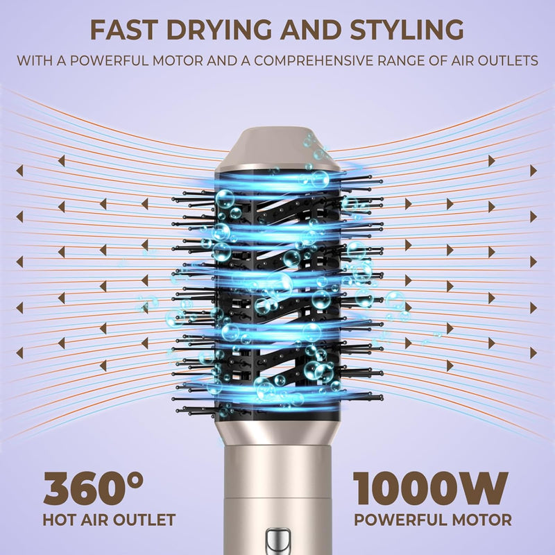 6 in 1 Airstyler Set, Rundbürstenföhn Hairstyler Warmluftbürste Automatischer Lockenstab Glättungsbü