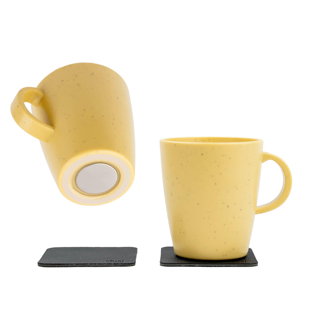 silwy® Magnet-Tassen-Set DOLOMIT | 2X Henkeltassen aus Kunststoff + 2X Metall-Nano-Gel-Pads | Magnet