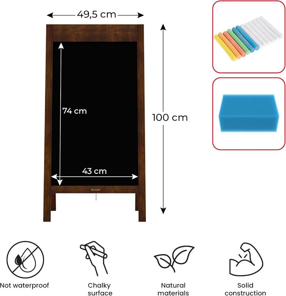 ALLboards Kundenstopper Breiter oberer Rahmen mit Platz für Druck, lackiertem Holzrahmen 100x50cm, W