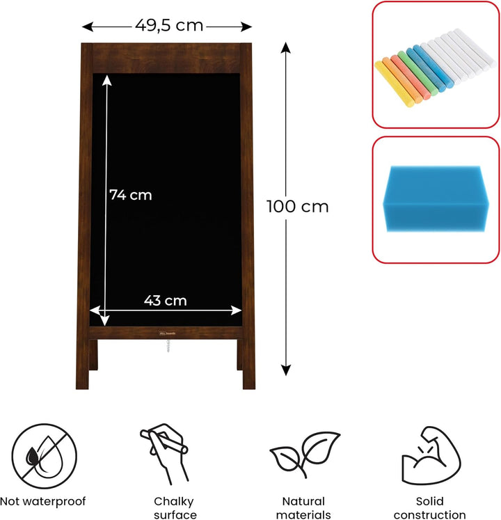 ALLboards Kundenstopper Breiter oberer Rahmen mit Platz für Druck, lackiertem Holzrahmen 100x50cm, W