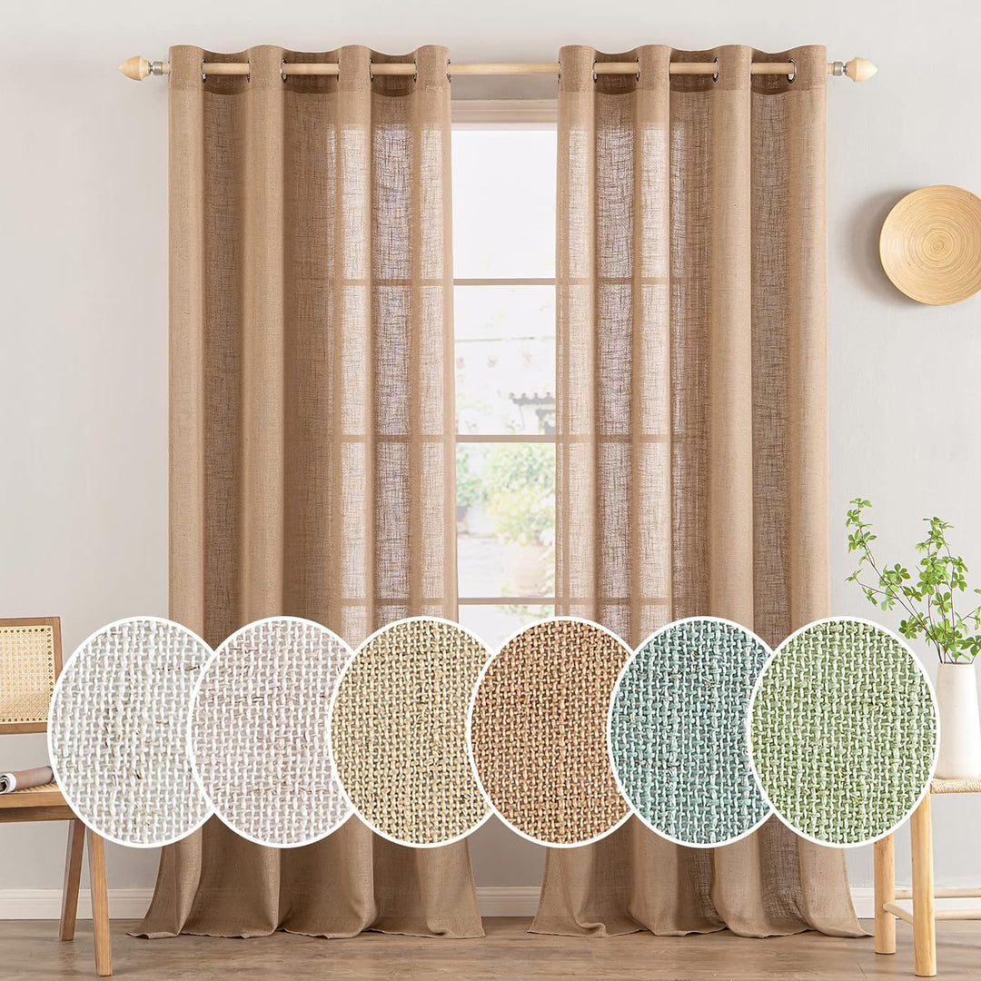 MIULEE Gardinen Vorhänge mit ösen Voile Vorhang Modern Leinenoptik Halbtransparent für Wohnzimmer Kü
