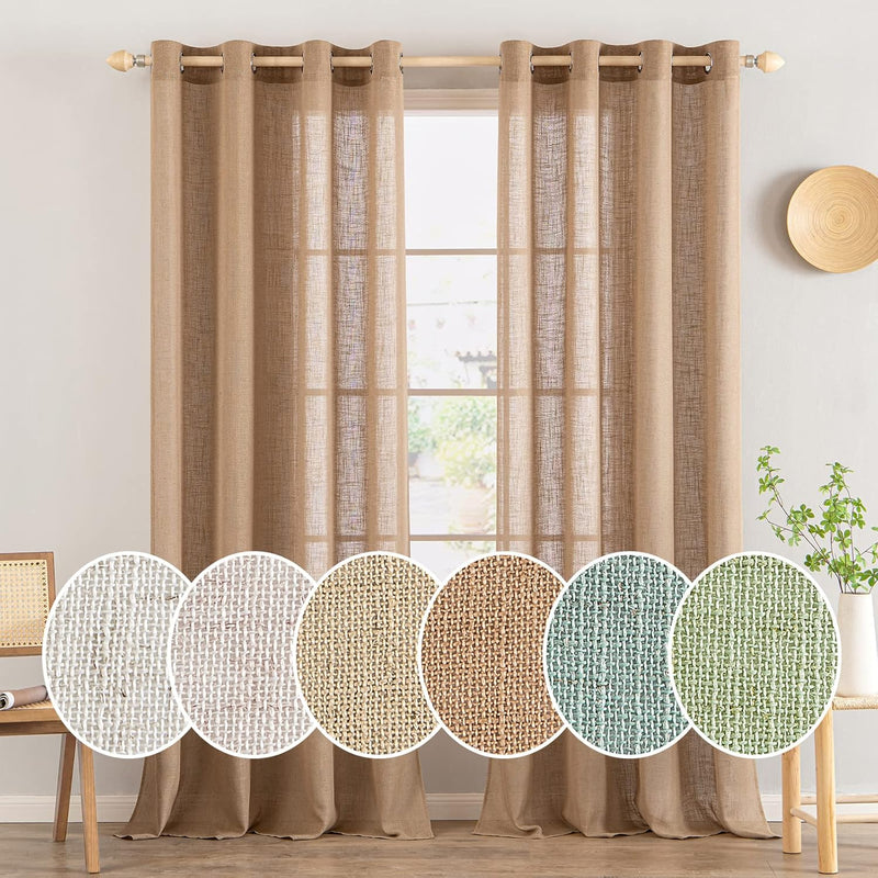 MIULEE Gardinen Vorhänge mit ösen Voile Vorhang kurz Modern Leinenoptik Halbtransparent Ösenvorhang