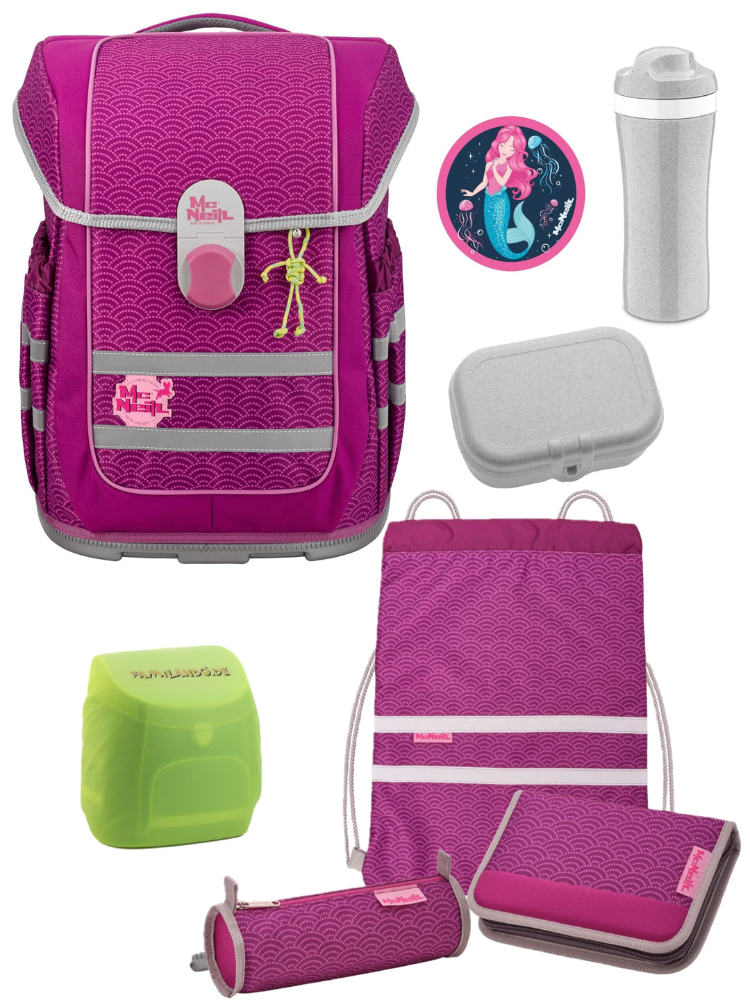 Familando - McNeill ERGO COMPLETE Schulranzen Set - 8-teilig mit Lunch-Set - Meerjungfrau - Ergonomi