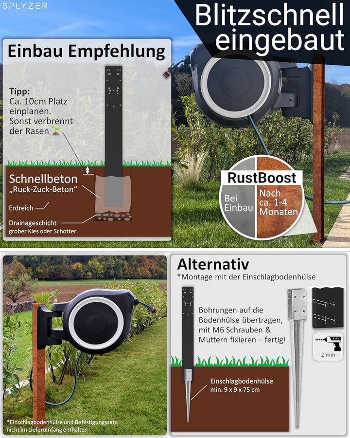 Schlauchbox Halterung zur Bodenmontage – Kompatibel mit GARDENA® Schlauchboxen & Gartenschlauch Trom