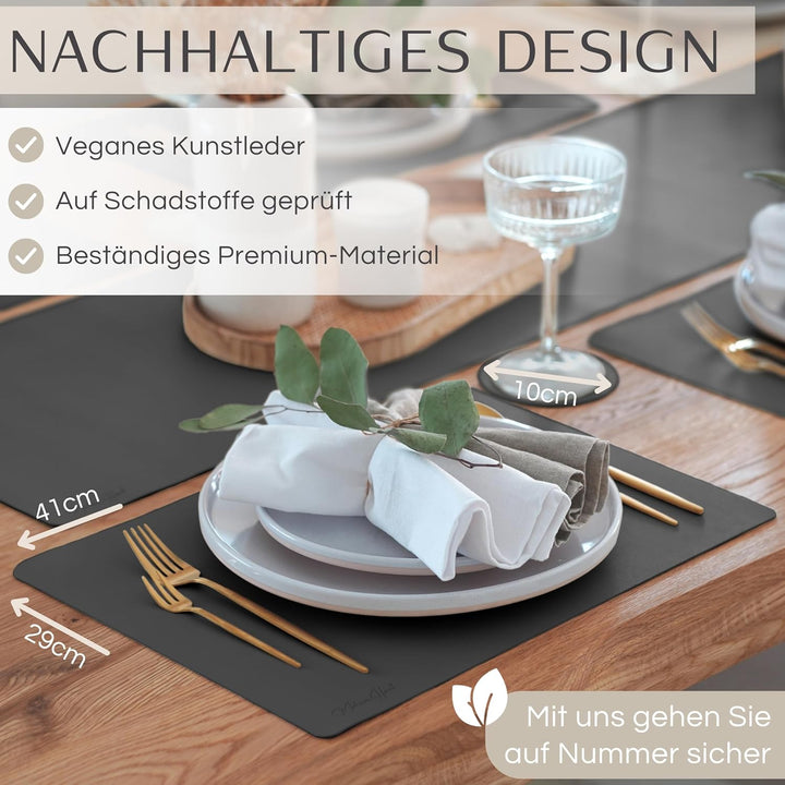 Mahewa® 6er Set Premium Tischset aus Kunstleder - Platzset abwaschbar und wasserdicht - Platzdeckche