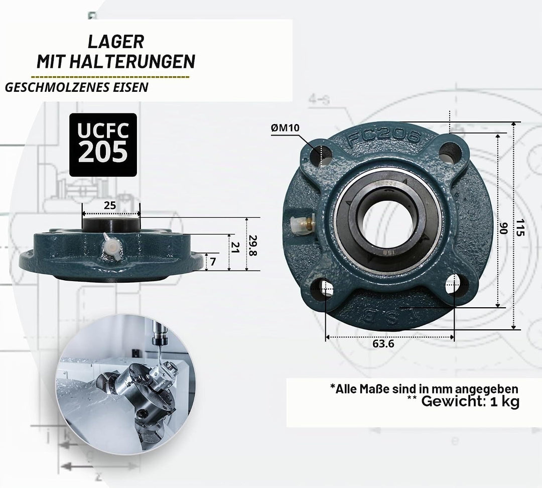 DOJA Industrial | Lager mit Unterstützung UCFC 205 Kugellager mit Unterstützung für Wellenlager (25
