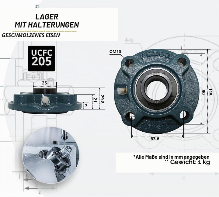 DOJA Industrial | Lager mit Unterstützung UCFC 205 Kugellager mit Unterstützung für Wellenlager (25