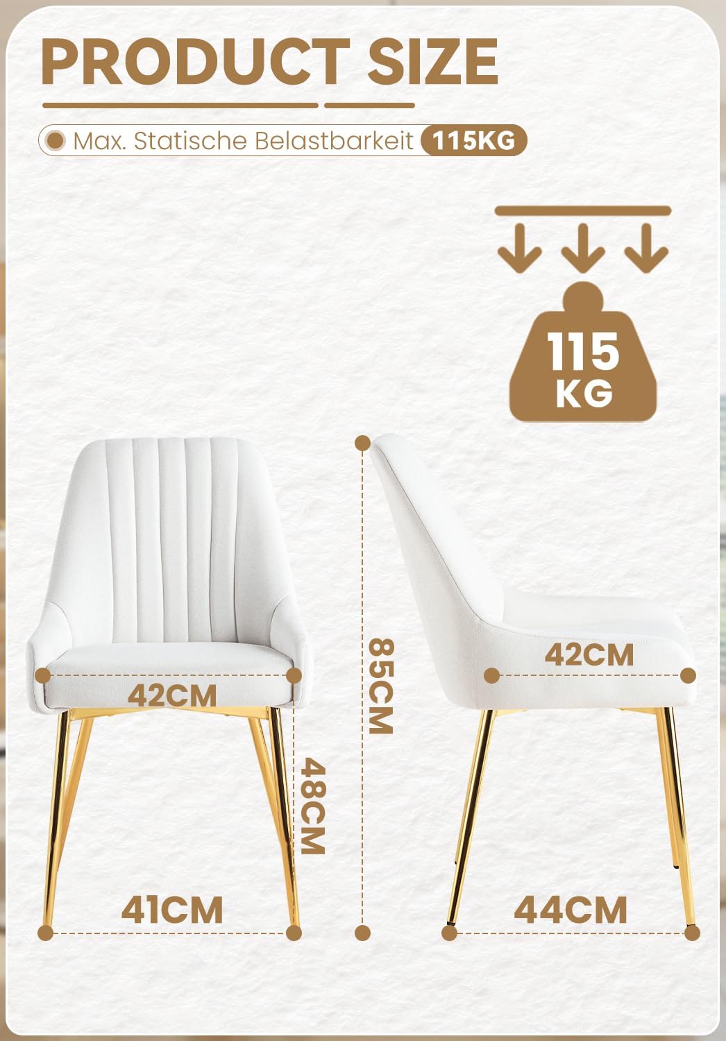Sepnine Esszimmerstühle 2er Set, Essstuhl, Polsterstuhl mit goldenen Metallbeinen, Samt Küchenstuhl,