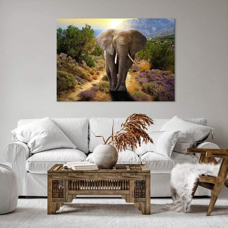 Bilder auf Leinwand 100x70cm Leinwandbild Tiere Afrika Elefanten Spaziergang Gross Wanddeko Bild Sch