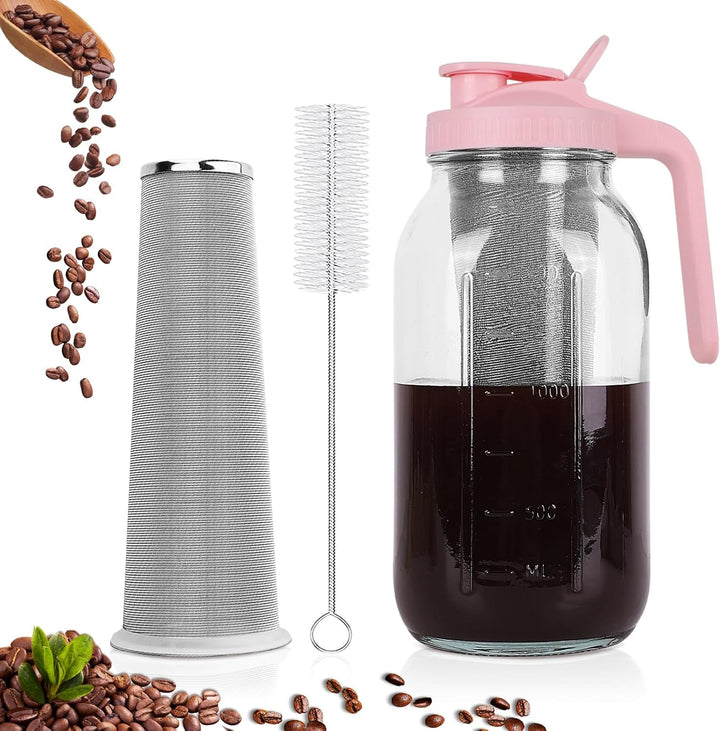 Cold Brew Kaffeebereiter, 1.8L Cold Brew Coffee Maker, Deckel mit Griff und Edelstahlfilter, Kaffeeb