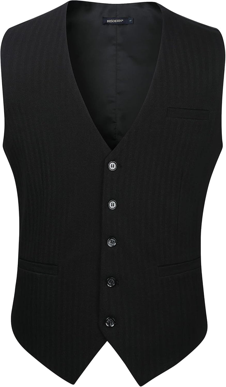 HISDERN Herren Anzugweste Formale Hochzeit Klassische Retro Baumwolle V-Ausschnitt Einfarbige Elegan