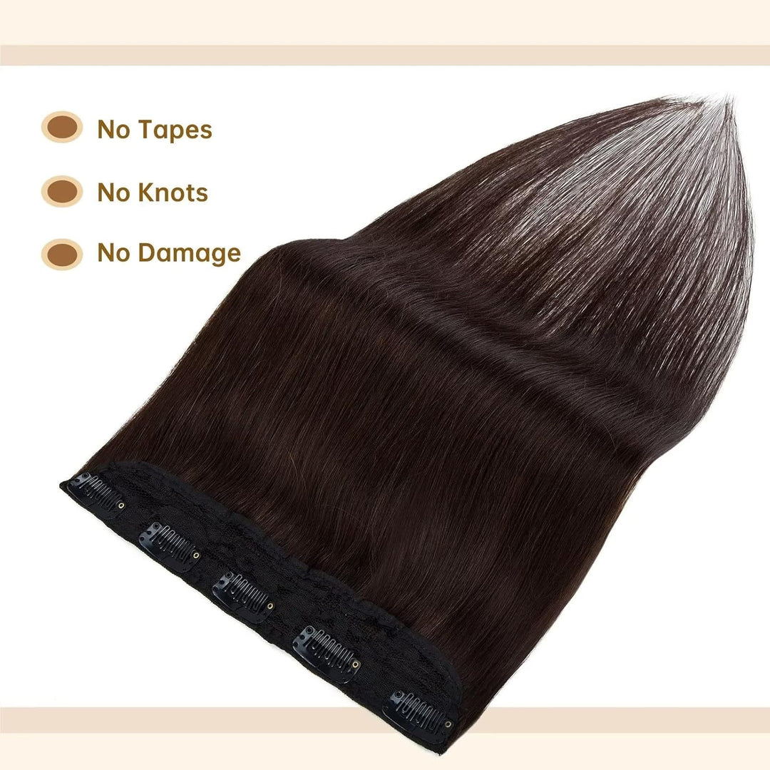 TESS Clip in Extensions Echthaar Braun 25 cm, Ein Stück Clip in Echthaar Haarverlängerung 5 Clips Re