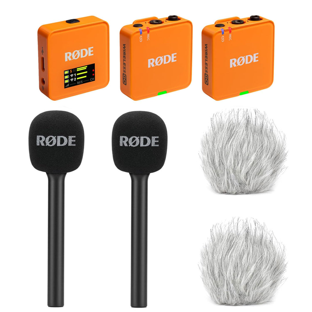Rode Wireless GO Gen 3 Drahtloses 2-Kanal Mikrofon-Funksystem Orange mit 2X Interview GO Handadapter