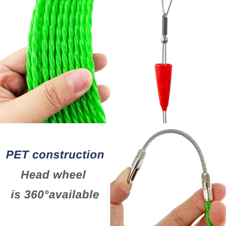 Kabeleinziehhilfe 50m, 4,5 mm Zugdraht Einziehspirale,Einziehhilfe Kabel Einzugshilfe,mit 2 Führungs