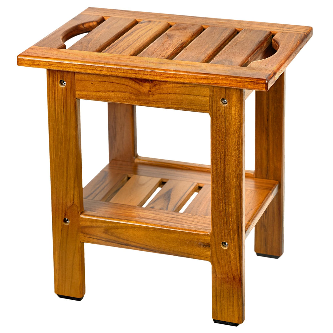 VaeFae Duschbank aus Teakholz Kleiner Badhocker Hocker, Zweistufiger Duschhocker aus Holz, Badezimme