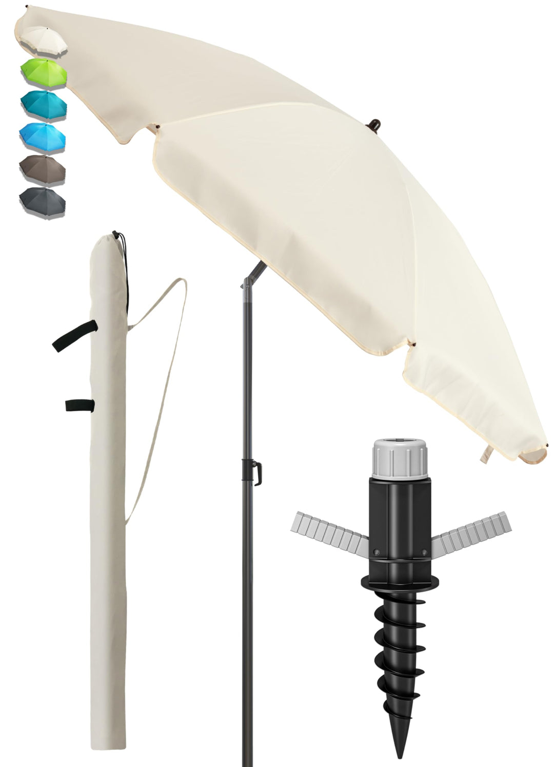 4smile SunnyJoy Sonnenschirm 3-IN-1 Set - UPF 50+ Strandschirm 180 cm Mit Schutzhülle und Bodenhülse