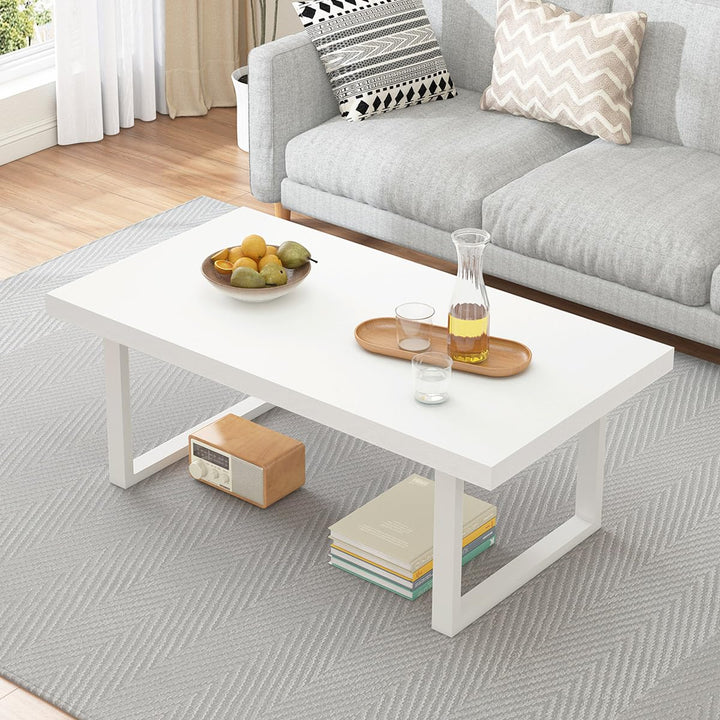 IBF Weiss Couchtisch, minimalistscher industrieller Holzzentertisch, moderner einfacher rechteckiger