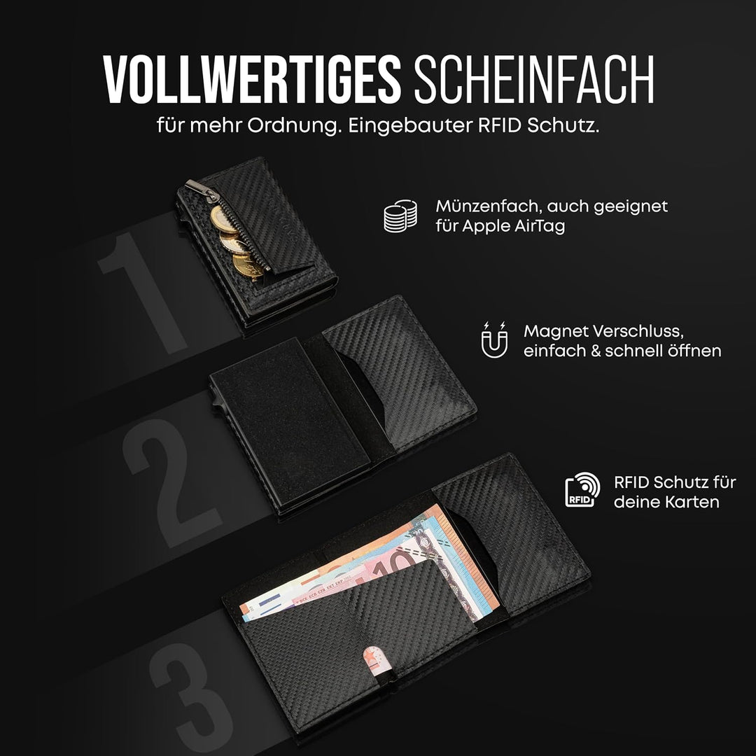 CARD Nine® Kartenetui mit RFID-Schutz - Smart Wallet - Pop-Up-Geldbörse - Cardholder - Portemonnaie