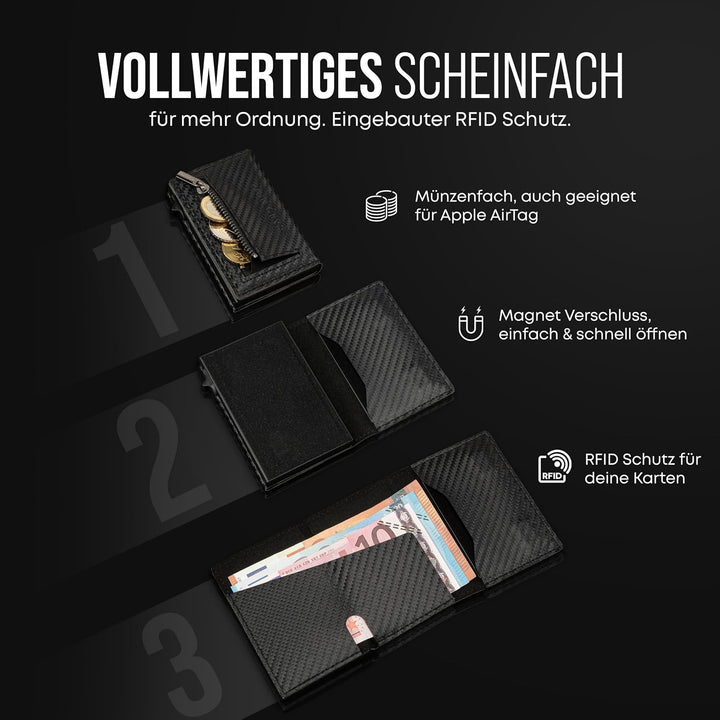 CARD Nine® Kartenetui mit RFID-Schutz - Smart Wallet - Pop-Up-Geldbörse - Cardholder - Portemonnaie