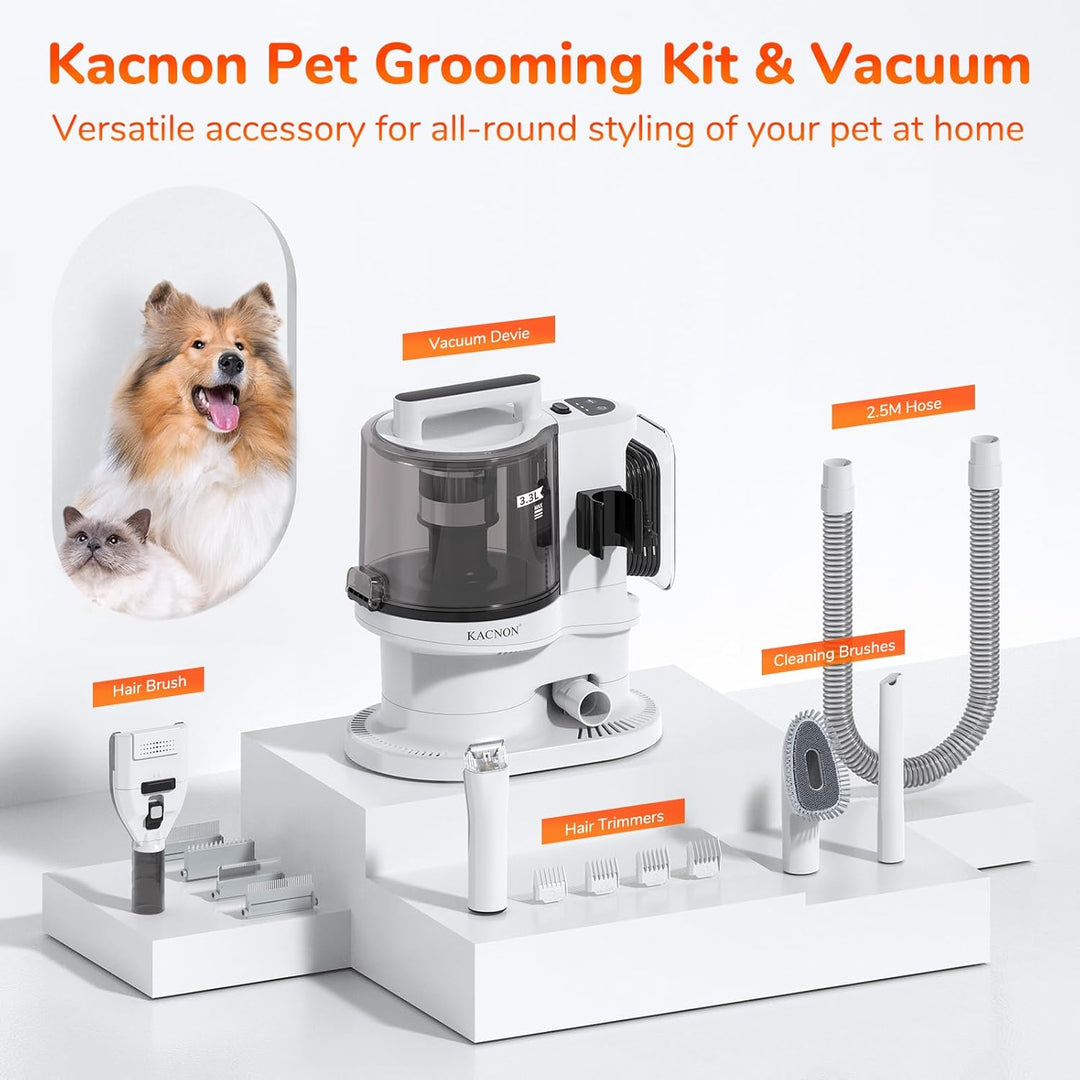 KACNON Hundeschermaschine mit Staubsauger (3.3L,13kPa) - All in one Haustierpflegeset - Leise Scherm