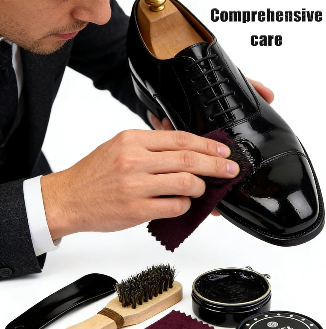 Schuhputzsets Schuhputz-Pflege-Set, Premium Qualität Soft Rosshaar Borsten Schuh Dauber, Holzapplika