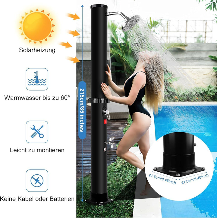 Solar Gartendusche 35Liter -Solardusche mit 360° Drehbarem Duschkopf und Fusshahn, Einstellbare Temp