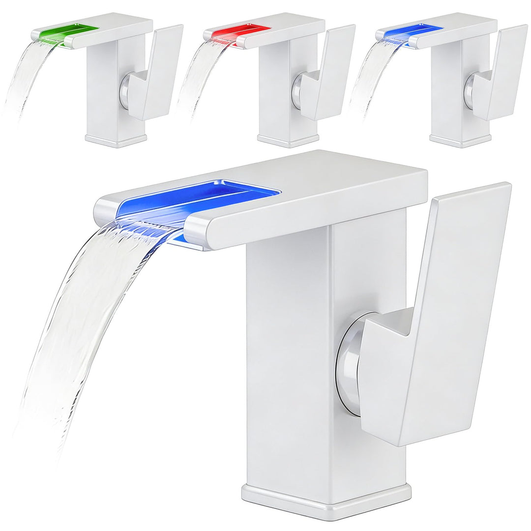 LED Lichter Bad Wasserhahn Verchromt, Wasserfall Armatur, 3 Farbe Waschbeckenarmatur, Warm- und Kalt