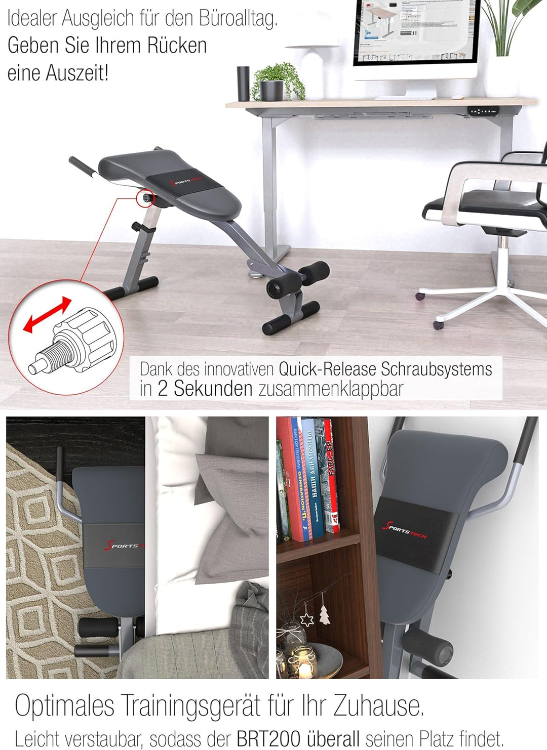 Sportstech einzigartiger 3in1 Rücken- & Bauchtrainer, Schrägbank Hantelbank klappbar, Multifunktion