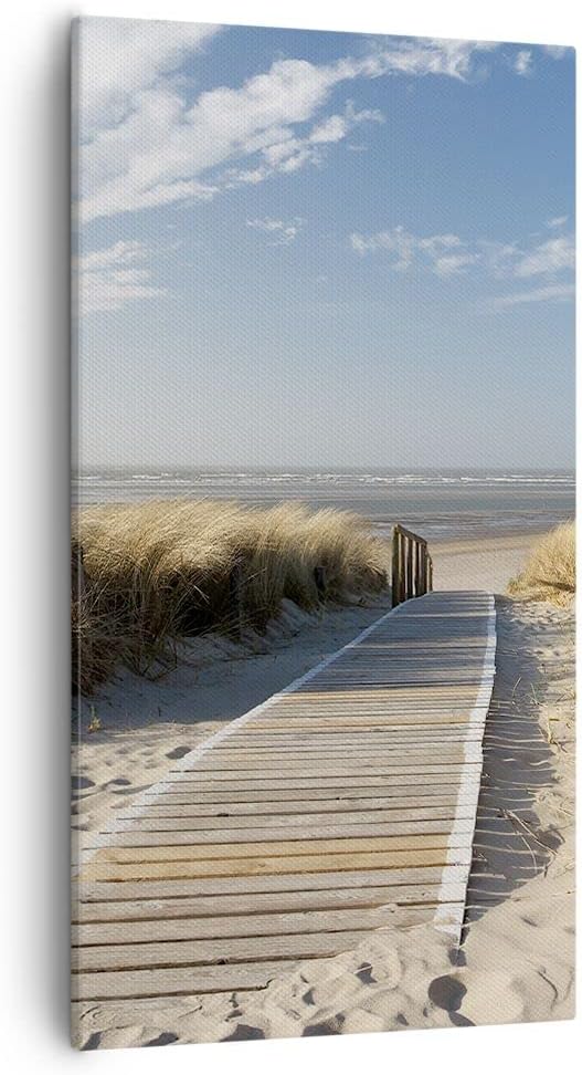 Bilder auf Leinwand 55x100cm Leinwandbild mit Rahmen Strand Meer Fussgängerbrücke Ufer Gross Wanddek