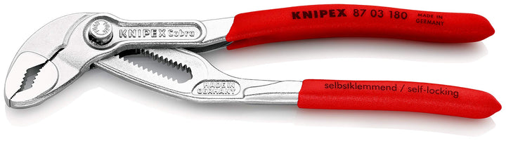 KNIPEX Cobra, Wasserpumpenzange | Rohrzange, Chrom-Vanadium, Rostschutz verchromt, 180 mm, 87 03 180