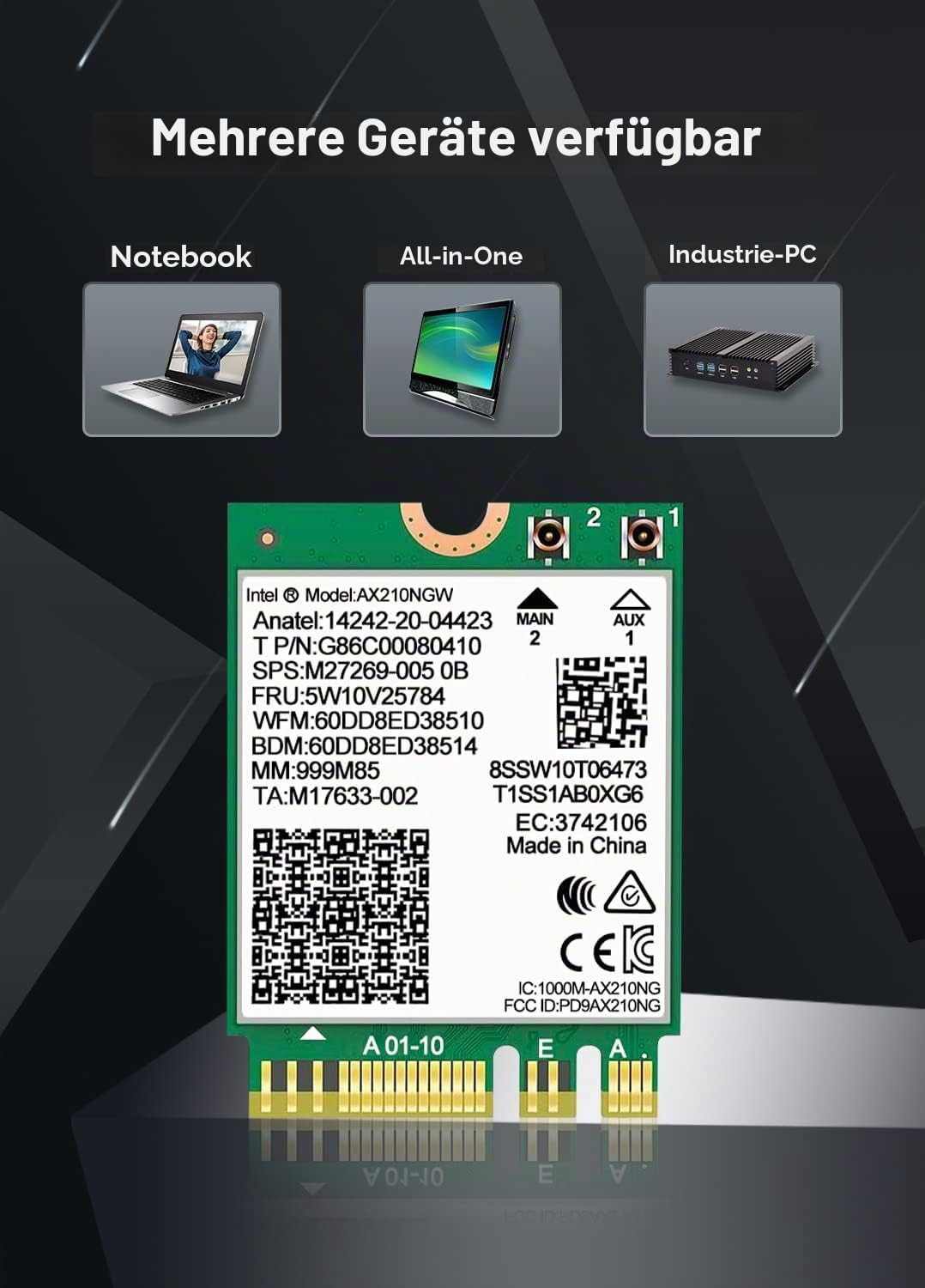 WiFi 6E Wireless Karte Intel AX210 NGW Bluetooth 5.2 Tri-Band 5400Mbps Netzwerk Adapter für Laptop U