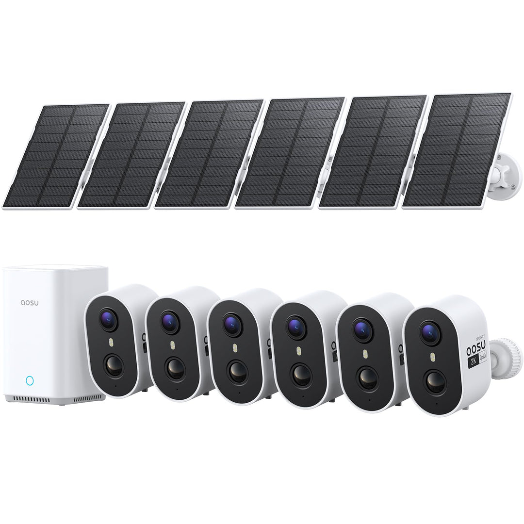 aosu 2K Überwachungskamera Aussen Akku Solar 6er-Kit mit Aosubase 2.0 Kein ABO Nötig 32GB Lokal Spei