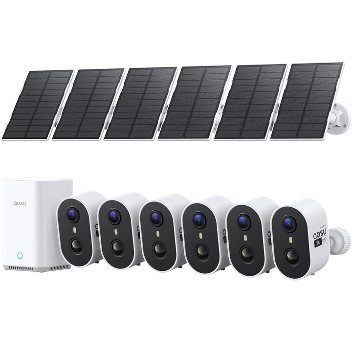 aosu 2K Überwachungskamera Aussen Akku Solar 6er-Kit mit Aosubase 2.0 Kein ABO Nötig 32GB Lokal Spei