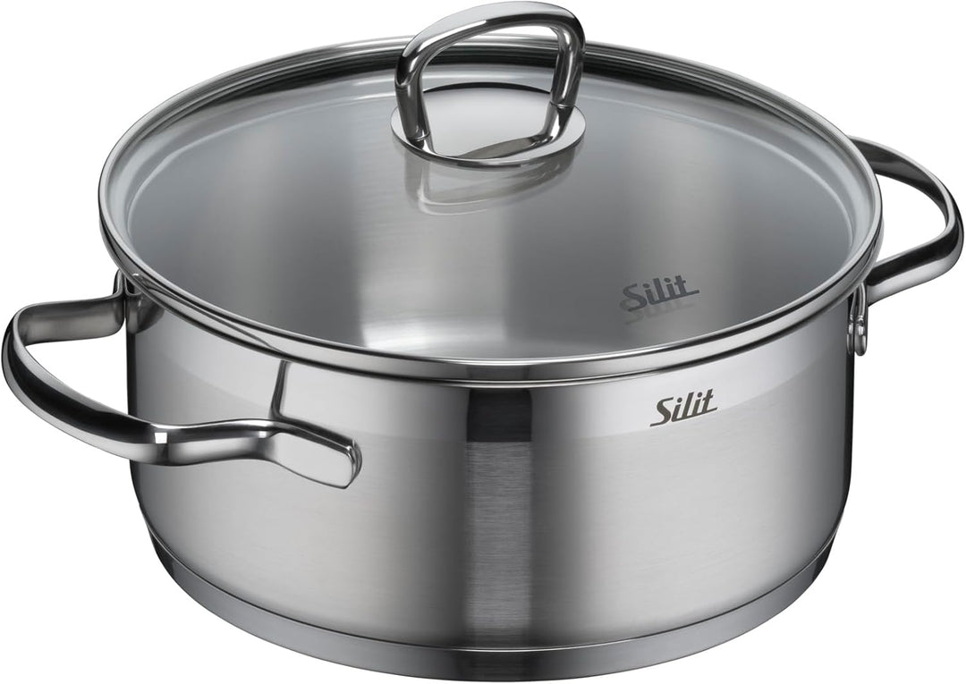 Silit Toskana Topfset Induktion 4-teilig, Kochtopf Set mit Glasdeckel, Edelstahl teilmattiert, Induk