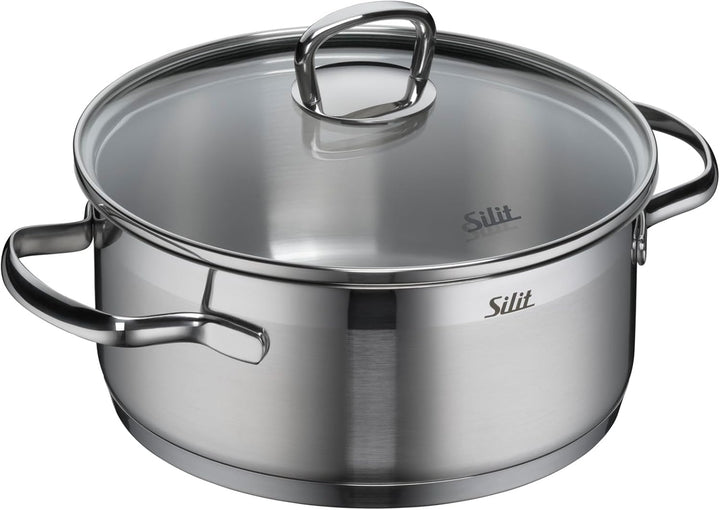 Silit Toskana Topfset Induktion 4-teilig, Kochtopf Set mit Glasdeckel, Edelstahl teilmattiert, Induk