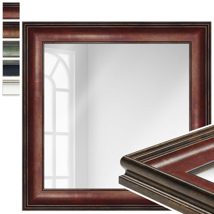 WANDStyle Spiegel Barock und Antik Stil I Aussenmass ca. 50 x 50 cm I Farbe Rot I roter Wandspiegel