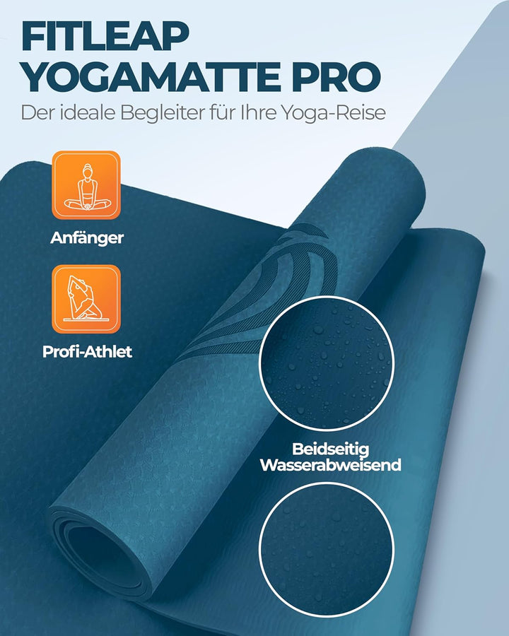 Fitleap Yoga-Matte Pro aus umweltfreundlichem TPE-Schaum. Sehr rutschfeste, schadstofffreie, hypoall