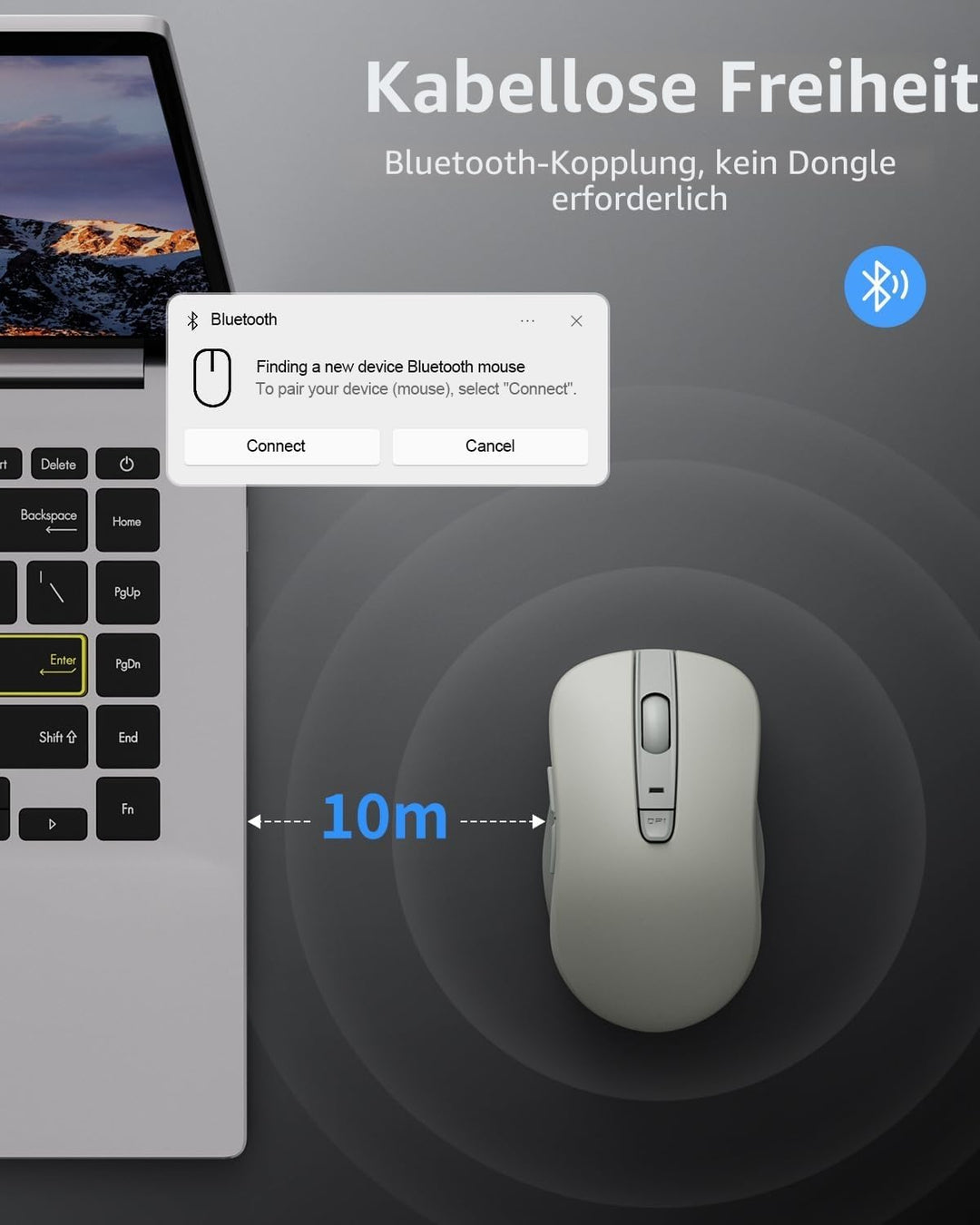 Lenovo Maus kabellos WL300, Wireless Bluetooth Mouse mit leise Klicks, Wireless Computer Mouse,3 Ein