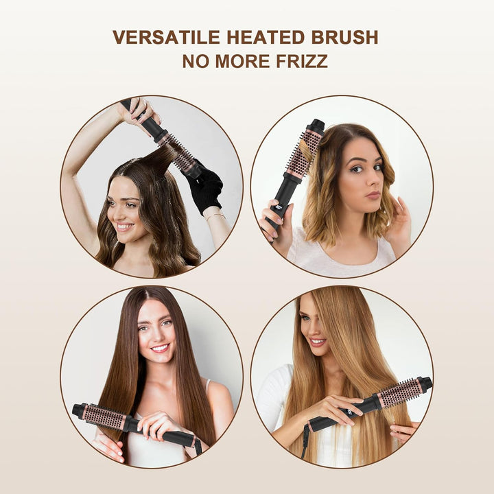 Thermal Brush 3 in 1, Lockenbürste Thermobürste 38mm, LCD Anzeige 120-200℃, Double PTC Wärmebürste,