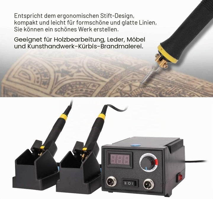 Trsaow Brandmalerei 60W LCD Holzbrenner 0-750°C für Holz, Leder, Kürbis, 2 Stifte und 33 Drahtspitze