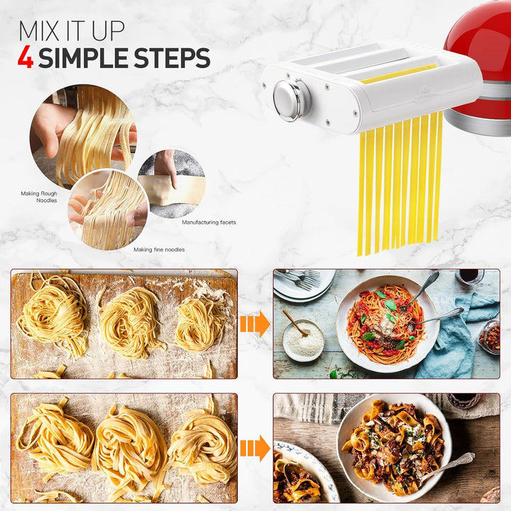 Antree 3-in-1 Roller- und Schneide-Aufsatz-Set für KitchenAid Standmixer, inklusive Nudelblech-Rolle