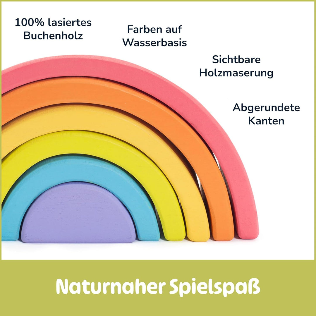 Merle Toys® Regenbogen Holz Spielzeug - Holzregenbogen Kinder ab 1 Jahr, Holz Regenbogen Montessori