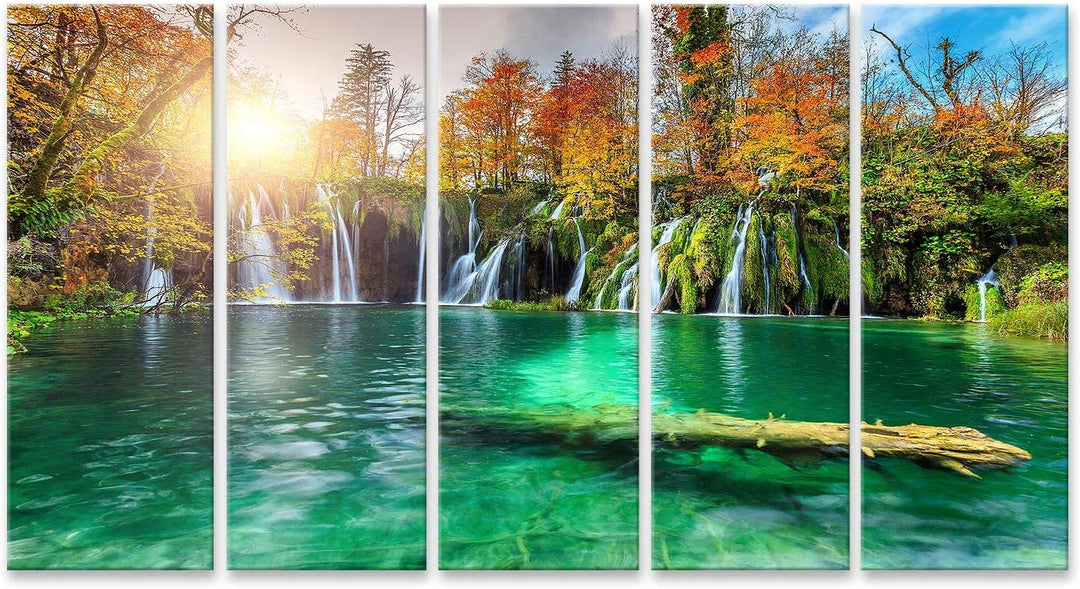 islandburner Bild auf Leinwand Bunte Aututmn Landschaft Wasserfälle Plitvice National Park Kroatien