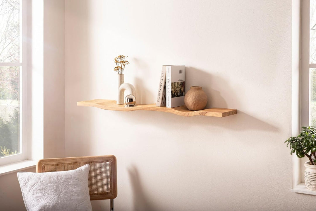 FineBuy Wandregal Akazie Massivholz 100cm - Schwebendes Design Regal für die Wand Holz massiv - Häng