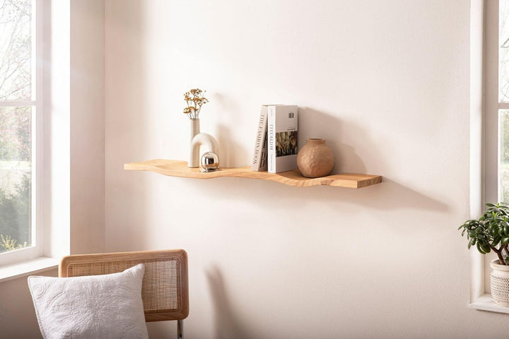 FineBuy Wandregal Akazie Massivholz 100cm - Schwebendes Design Regal für die Wand Holz massiv - Häng