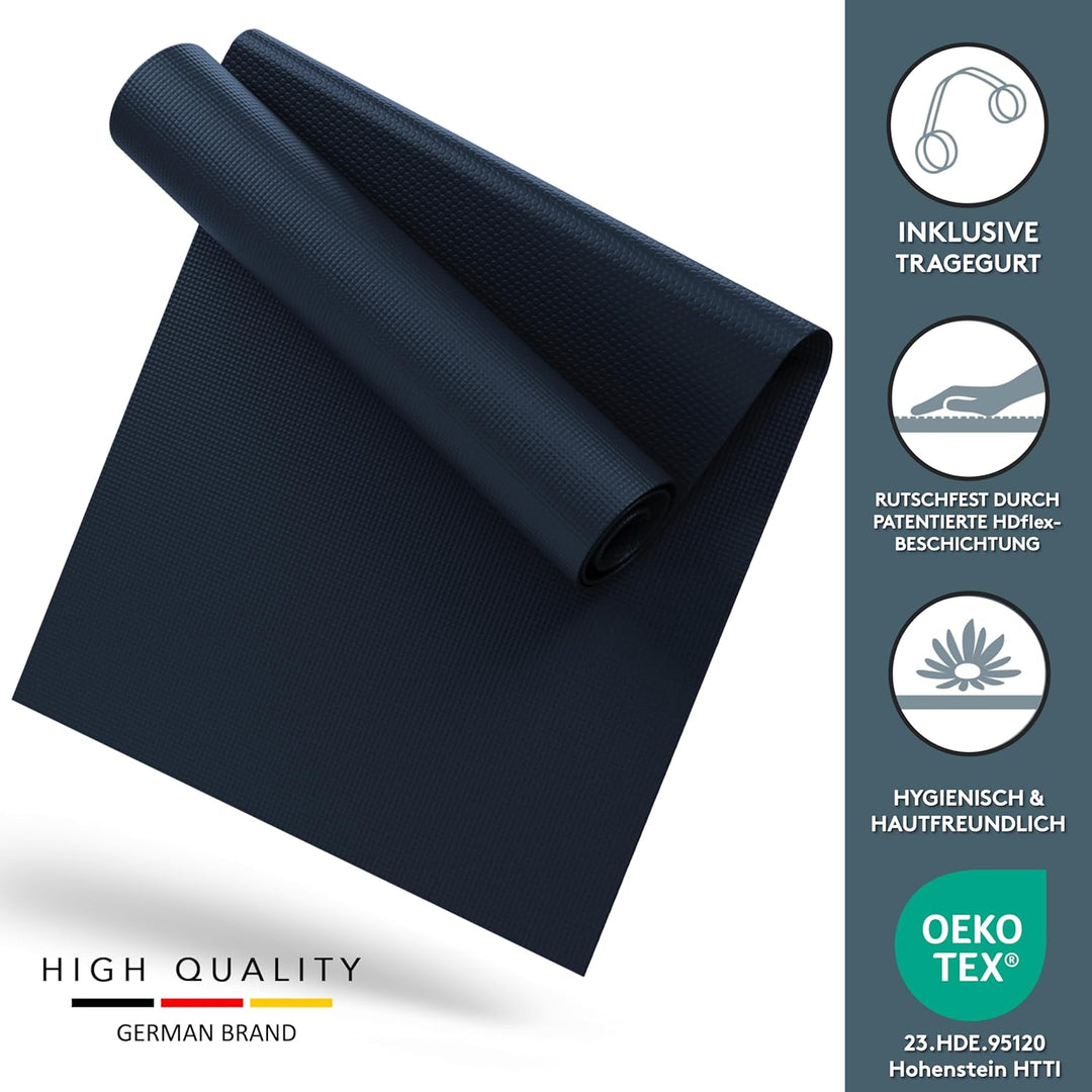 LILENO SPORTS Yoga Matte (180x60cm) inkl. Tragegurt - Sport und Yogamatte extra rutschfest in 4 mm D