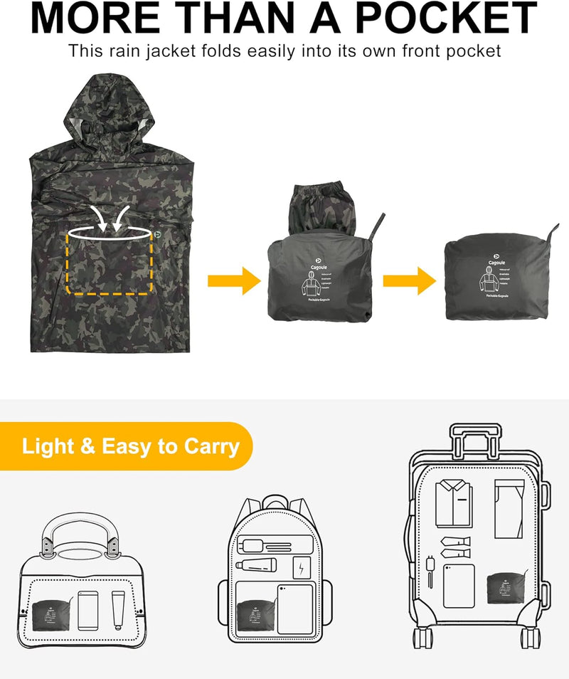 Outdoor Ventures Herren Regenjacke Wasserdichter Pullover mit Kapuze Packbare Reflektierende Jacke L