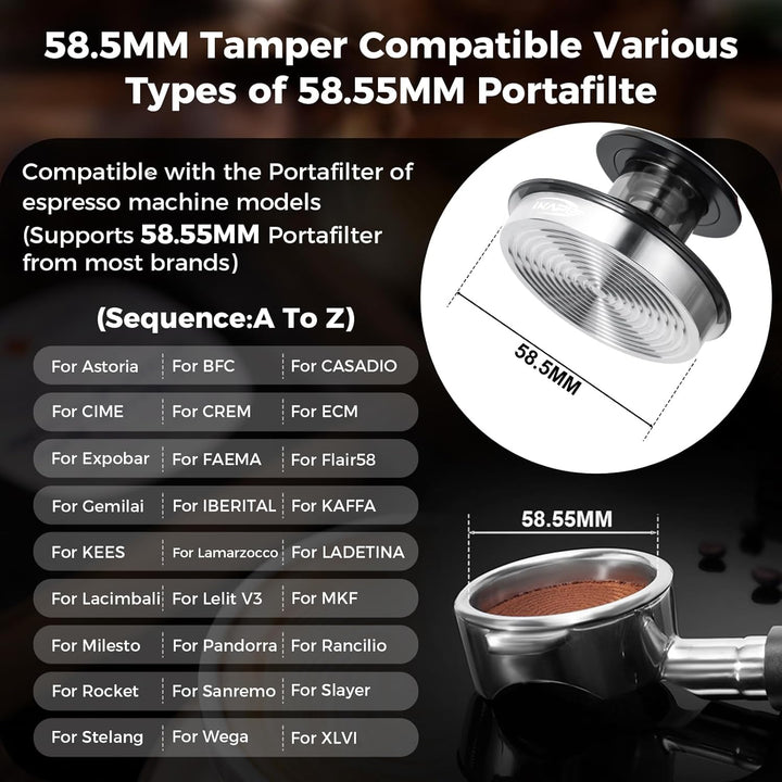 IKAPE 58 mm Espresso-Werkzeugset, schwarz, 8-in-1: Kaffeetamper, Verteiler, Magnettrichter, Pucksieb
