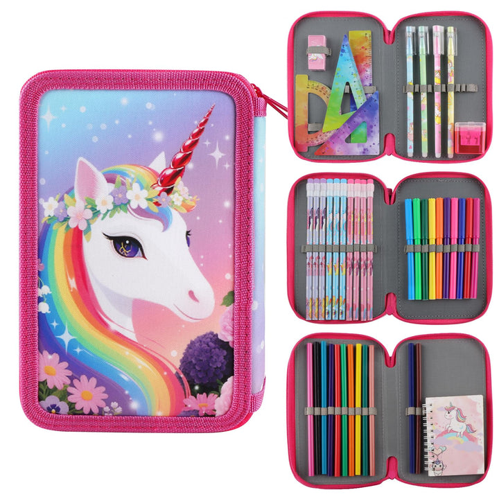 44 Teilen Federmäppchen Einheorne Set Einhorn Federmäppchen 3 Fächer Grosse Kapazität Mäppchen Mädch