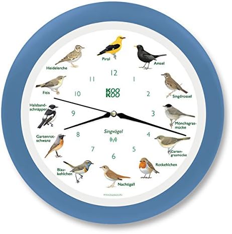 KOOKOO Singvögel Himmel-Blau, Die Singende Vogeluhr, mit 12 heimischen Singvögeln und echten, natürl